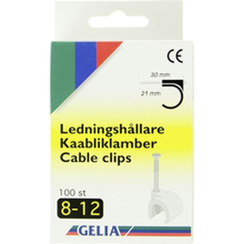 Gelia kaabliklambrid, 8-12 mm, 100 tk, valge