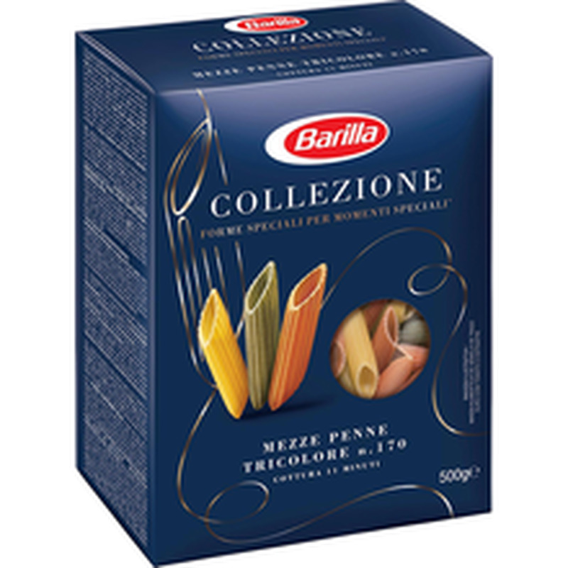 Barilla Collezione Mezze Penne Tricolore kõvanisupasta tomati ja spinatiga, 500 g