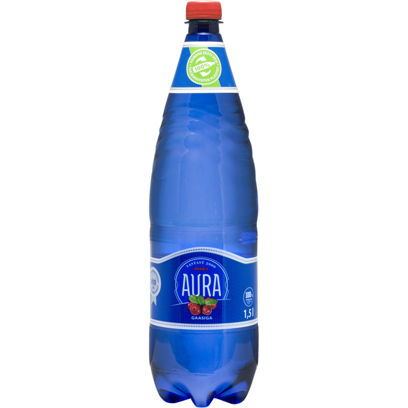 Gaseeritud vesi pohlamaitseline, AURA, 1,5 L