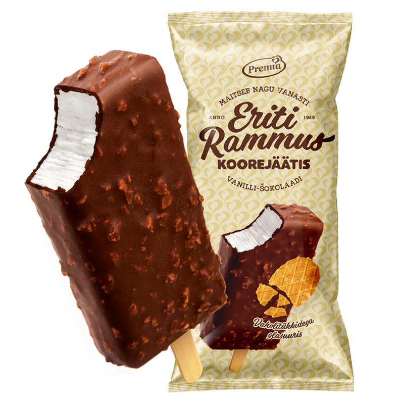 Vanilli pulgajäätis vahvlitükkidega, ERITI RAMMUS, 85 g