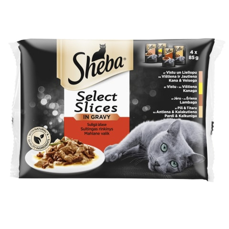 Kiisueine Sheba lihaga, kastmes, 4 x 85 g