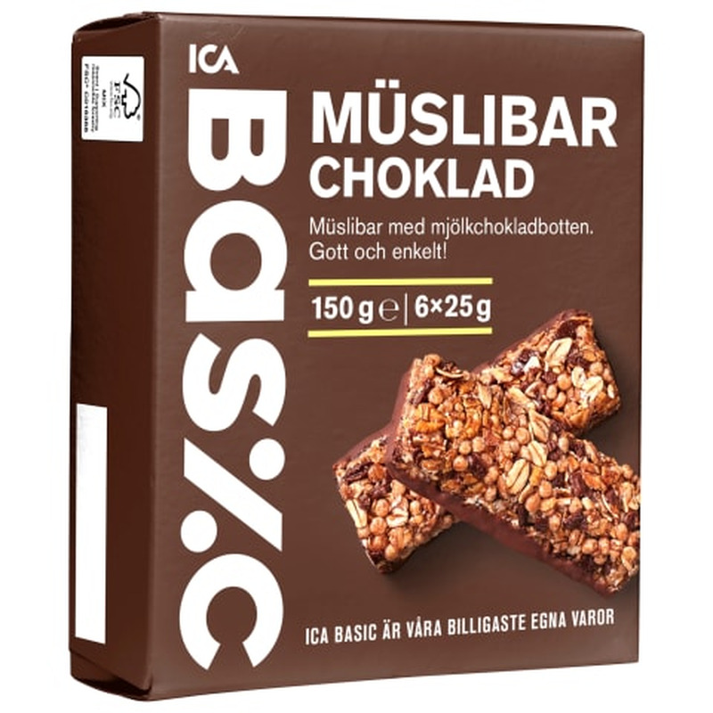 Müslibatoon piimašokolaadiga Basic, ICA, 6 x 25 g