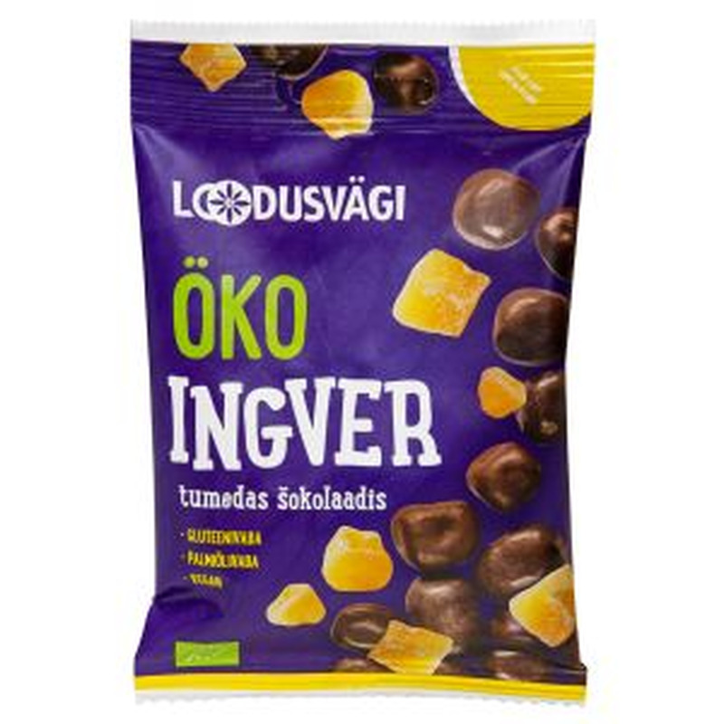 Loodusvägi Ingver tumedas šokolaadis 60g mahe