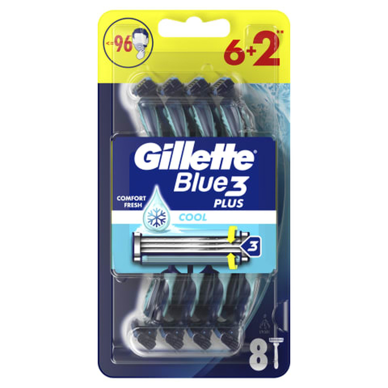 Gillette Blue3 Cool Men’s 3-Bladed Disposable Razor, 8 Pack