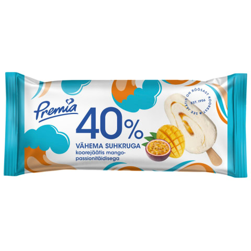 Koorejäätis mango-passioni 40% vähema suhkruga Premia 50g/100ml