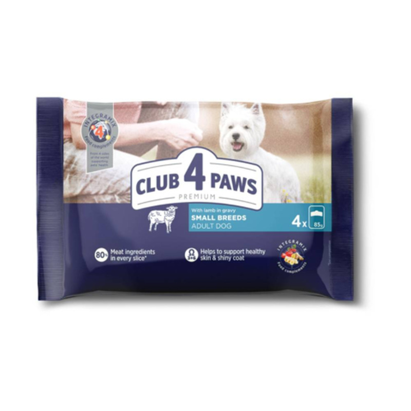 Täissööt täiskasvanud koertele, väikestele tõugudele Club 4 Paws talleliha kastmes 4 85g