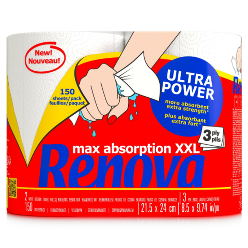 Majapidamispaber Renova Max Absorption Ultra Power 3 kihti, 2 rulli