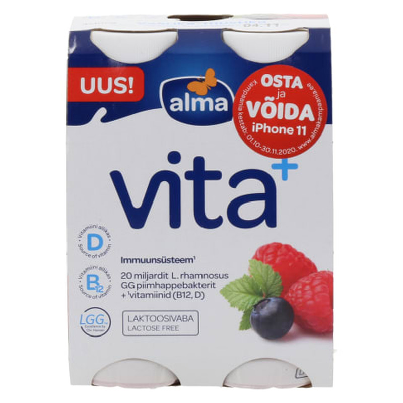 Jogurtijook laktoosivaba vaarika-mustika Vita+ Alma 4x100g