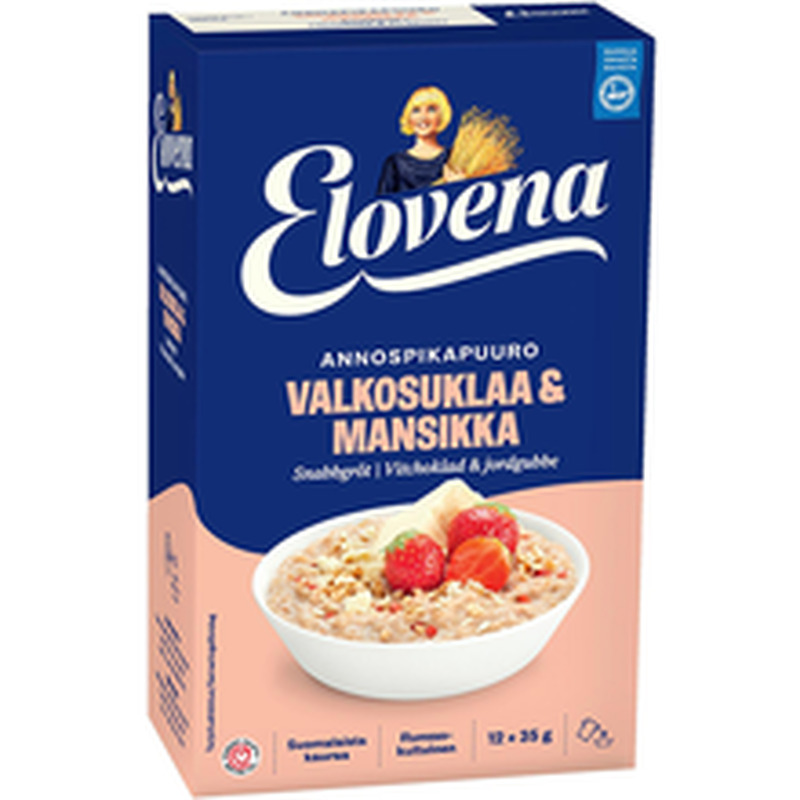 Elovena maasika-kiirpudruportsjonid valge šokolaadiga 12 × 35 g