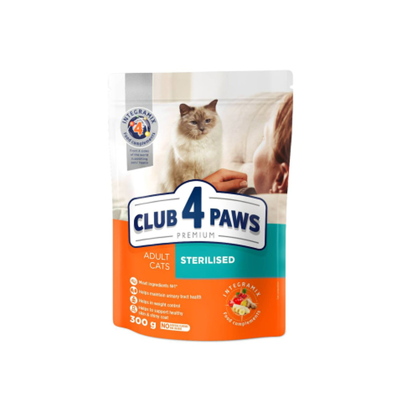 Täissööt täiskasvanud steriliseeritud kassidele Club 4 Paws 300g