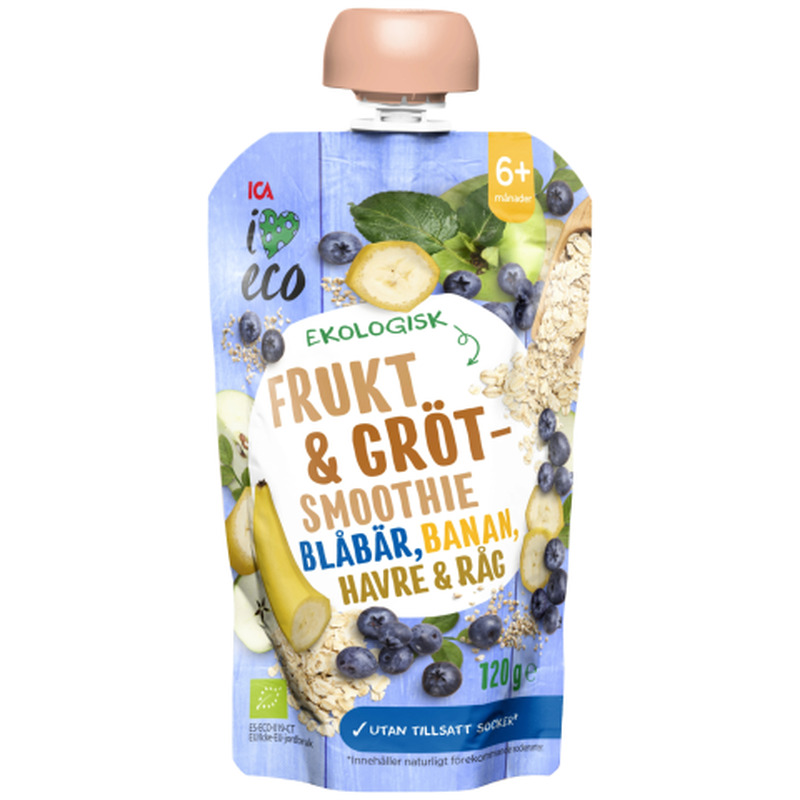 Püree pudruga I Love Eco mustikate ja banaanidega 120g