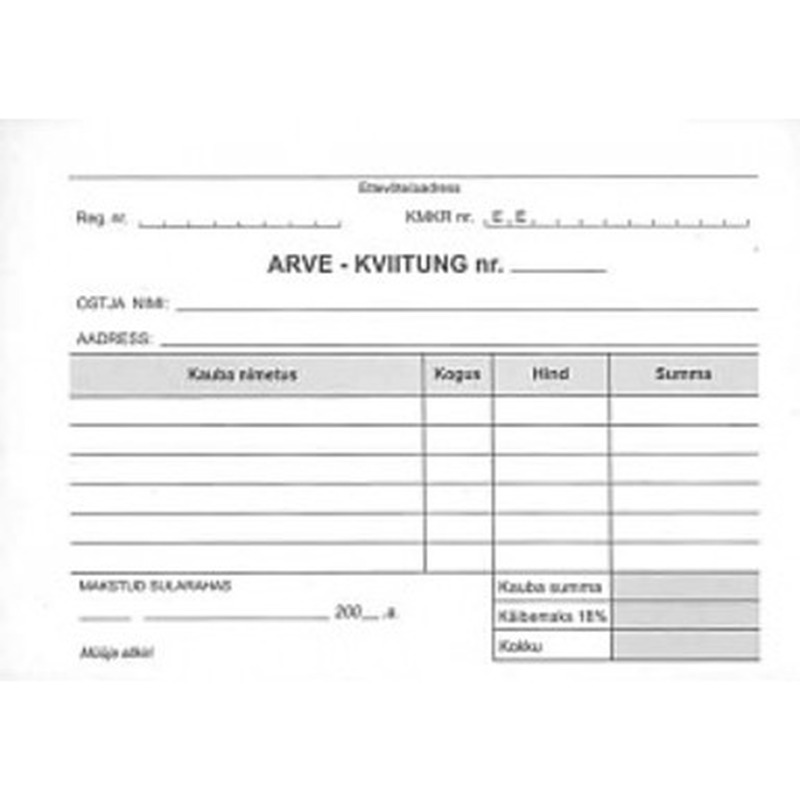 Arve/kviitung A6 (isekopeeruv)