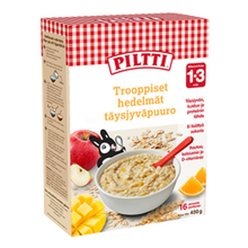 Piltti täistera pudrupulber troopiliste puuviljadega 1–3a 450g