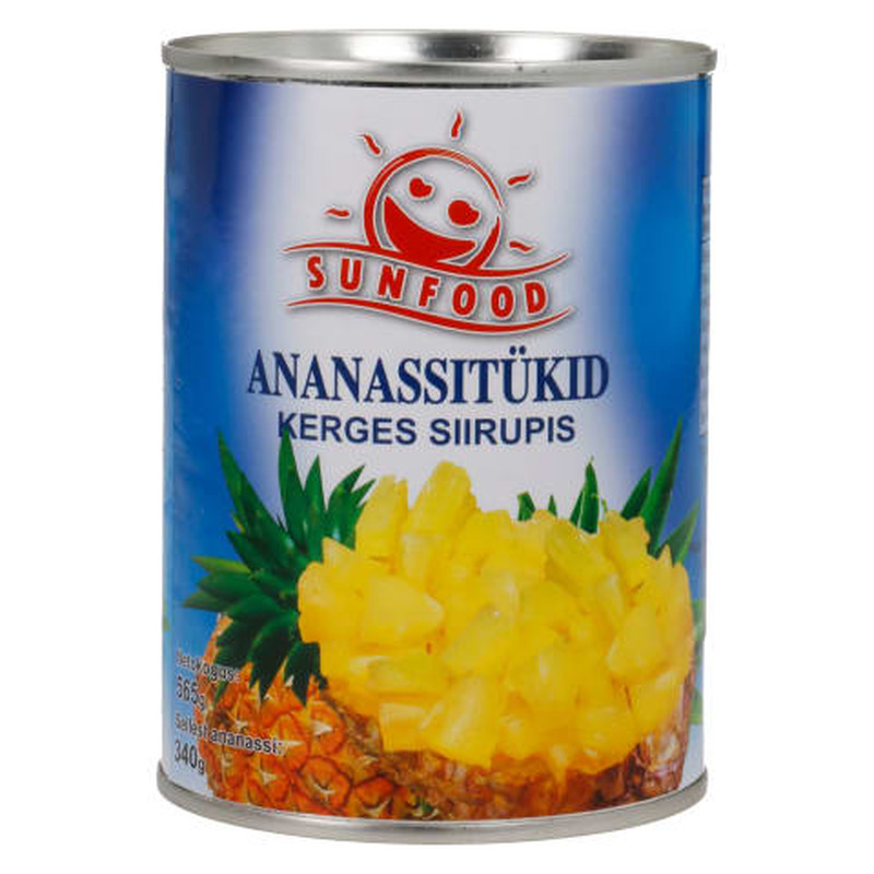 Ananassitükid kerges siirupis, SUNFOOD, 565 g