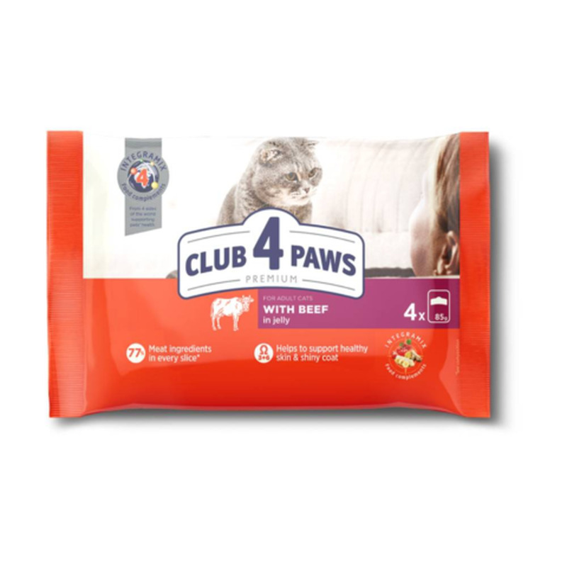 Täissööt täiskasvanud kassidele Club 4 Paws veiselihaga 4 85g