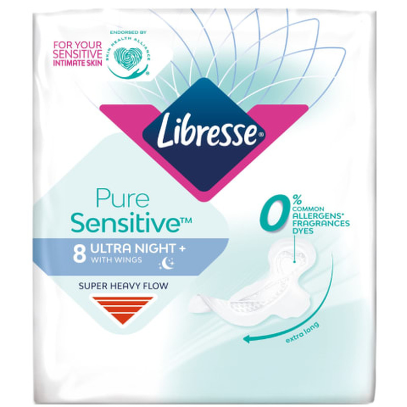 Hügieeniside Libresse Pure Sensitive Night, 8tk