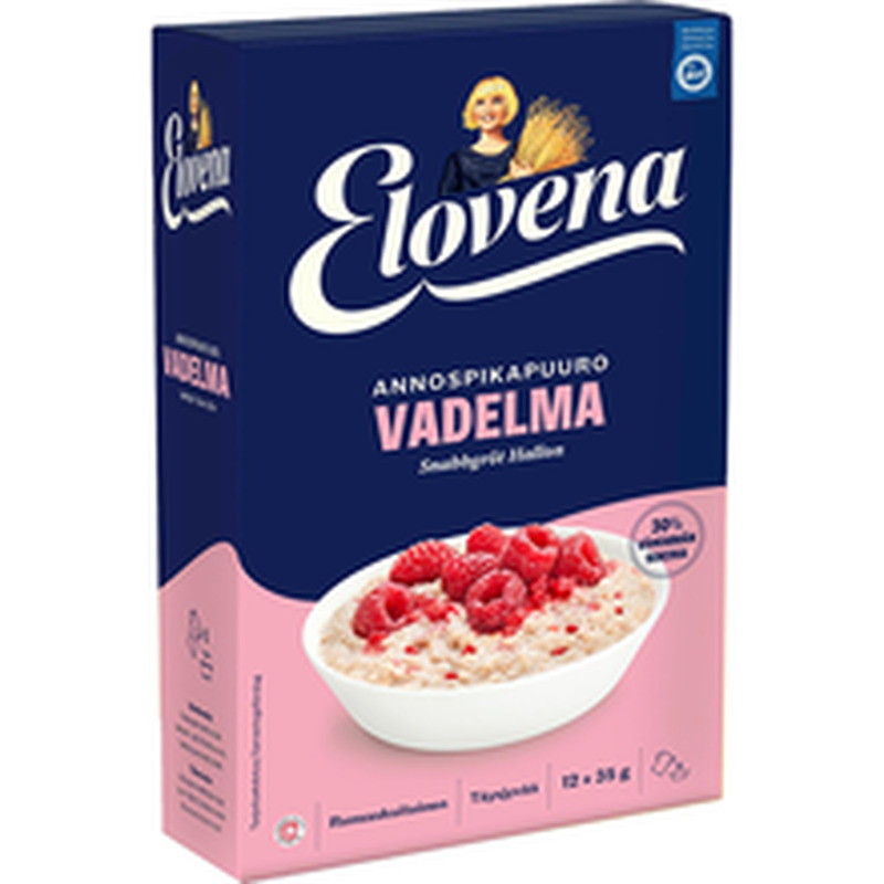 Elovena vähendatud suhkrusisaldusega vaarika-kiirpudruportsjonid 12 × 35g