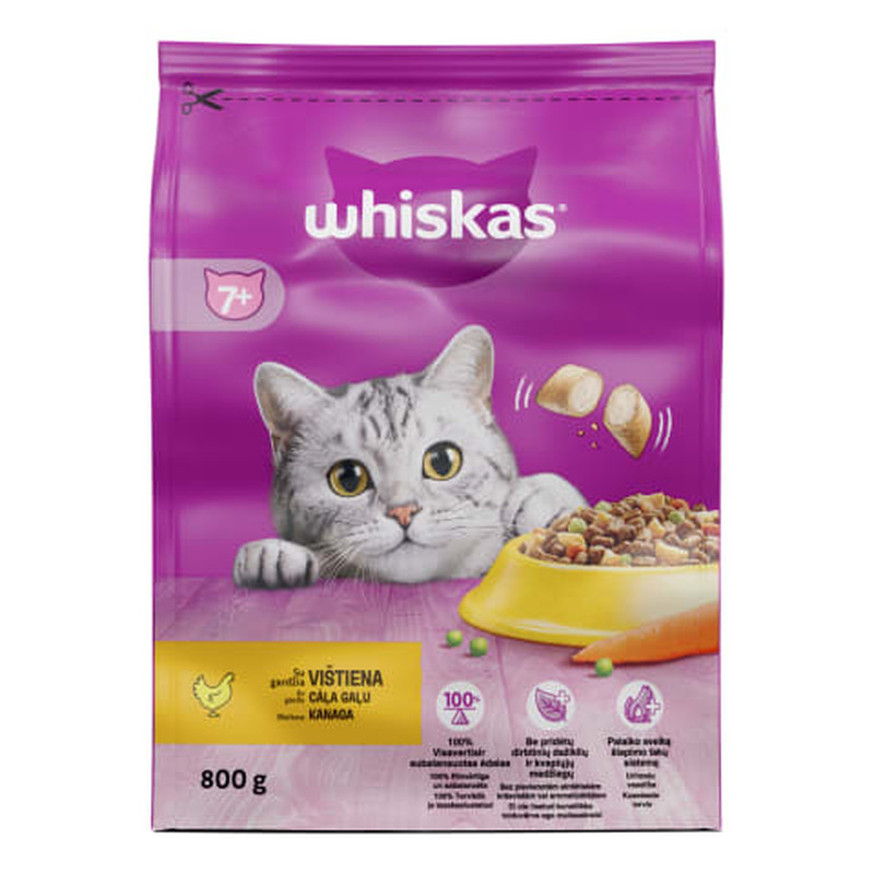 Kassisööt kuiv Whiskas Senior kanalihaga 800g