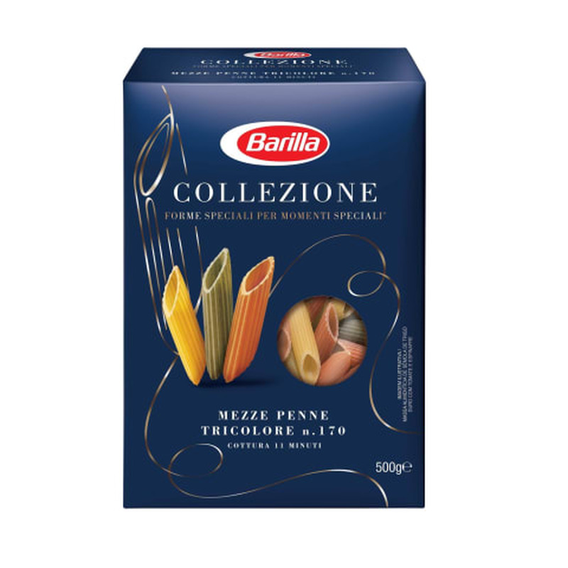 BARILLA pasta Meze Penne Tricolore tomati ja spinatiga, 500g