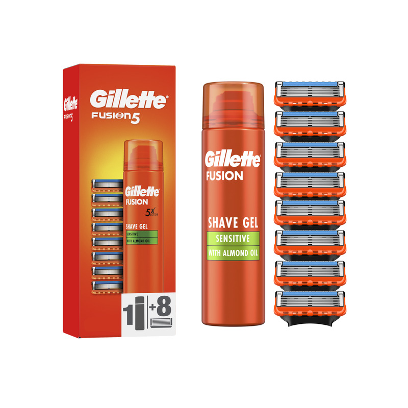 Gillette Fusion5 Raseerija Terad 8 tk + Fusion geel 200ml