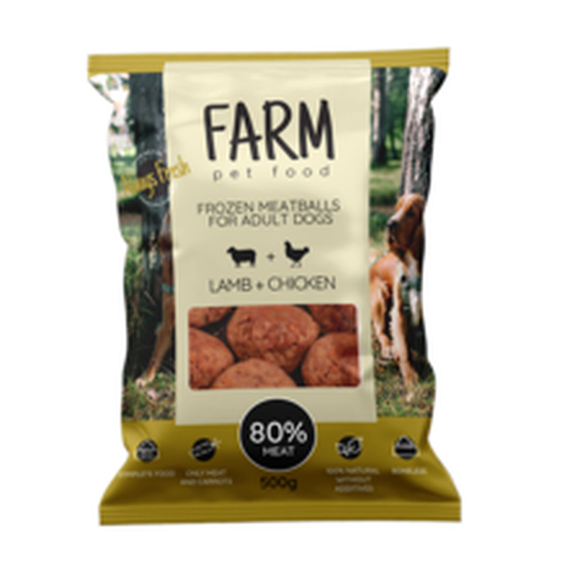 Farm Pet Food -18°C lihapallid koerale lammas-Kana 80%500g