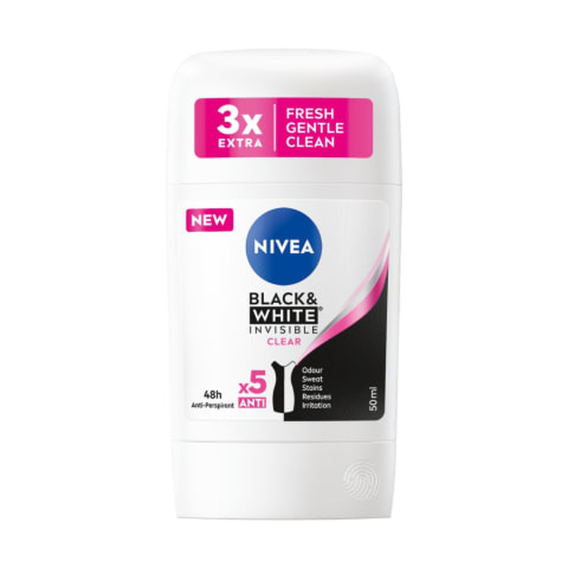 Pulkdeodorant Black & White Invisible Clear, NIVEA, 50 ml