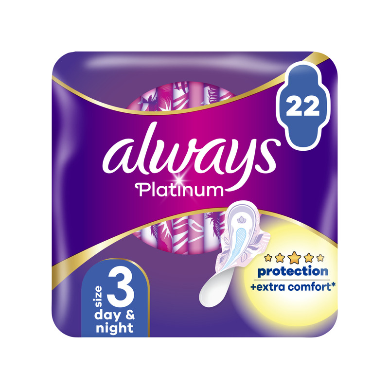 Always Platinum Size 3 Hügieenisidemed Tiibadega, Day & Night, 22 tk