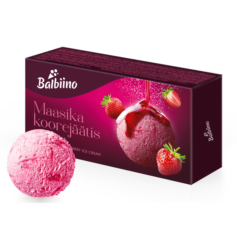 Maasika-koorejäätis laktoosivaba 1 L, BALBIINO, 480 g