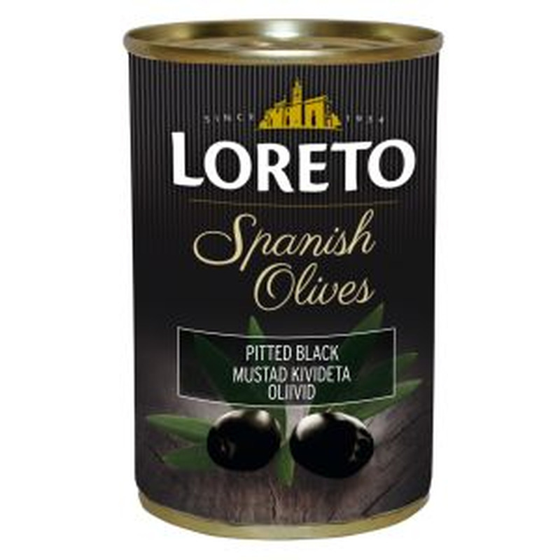 Mustad kivideta oliivid, LORETO, 300 g bruto