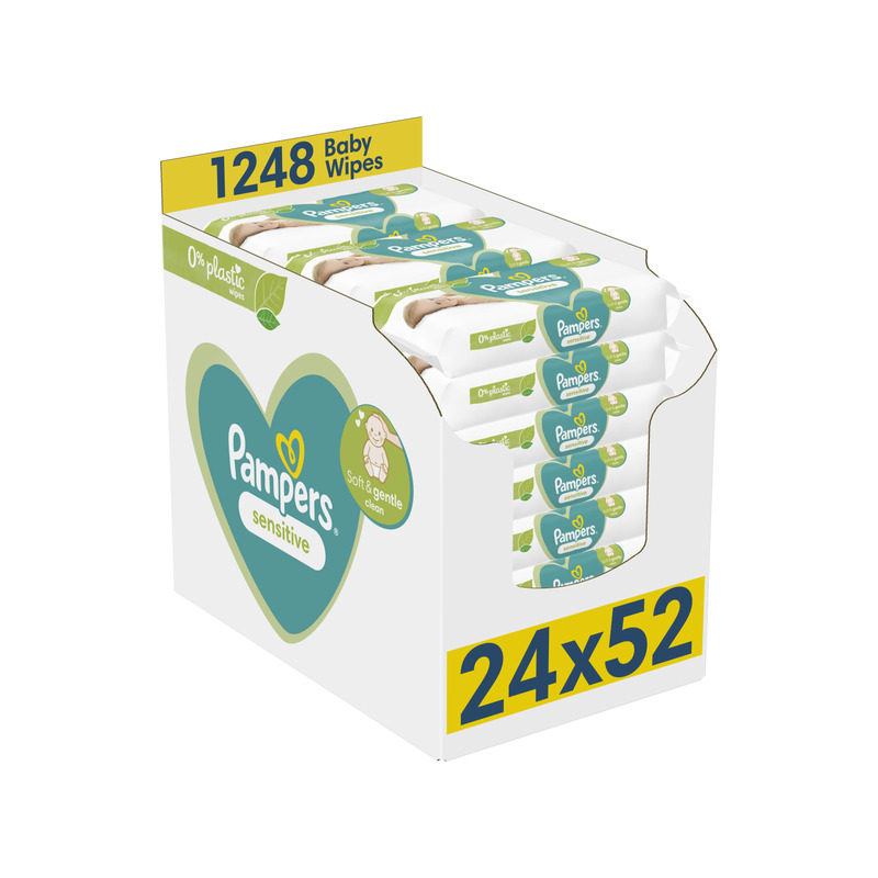 Pampers Sensitive Plastic Free Niisked Beebisalvrätid, 24 Pakki, 1248 Salvrätti