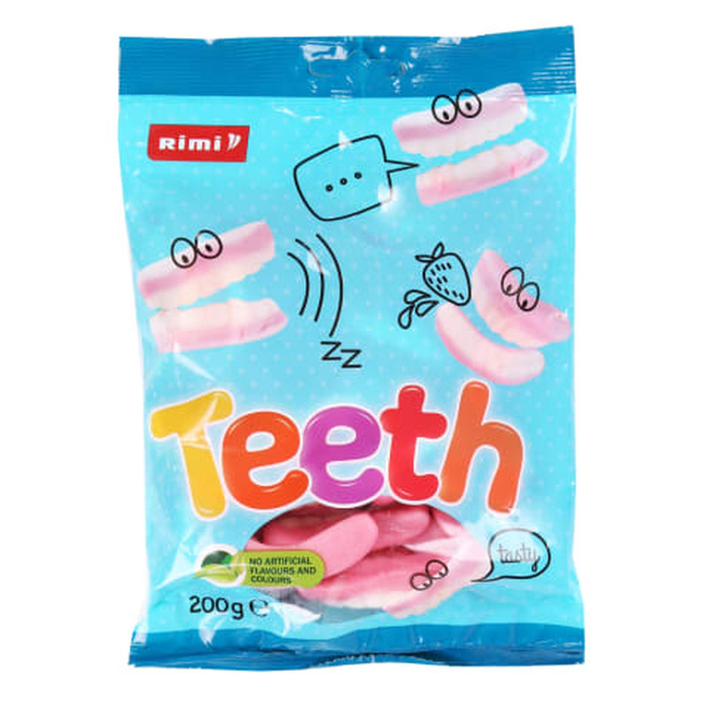 Kummikommid maasikamaitselised Teeth Rimi 200g