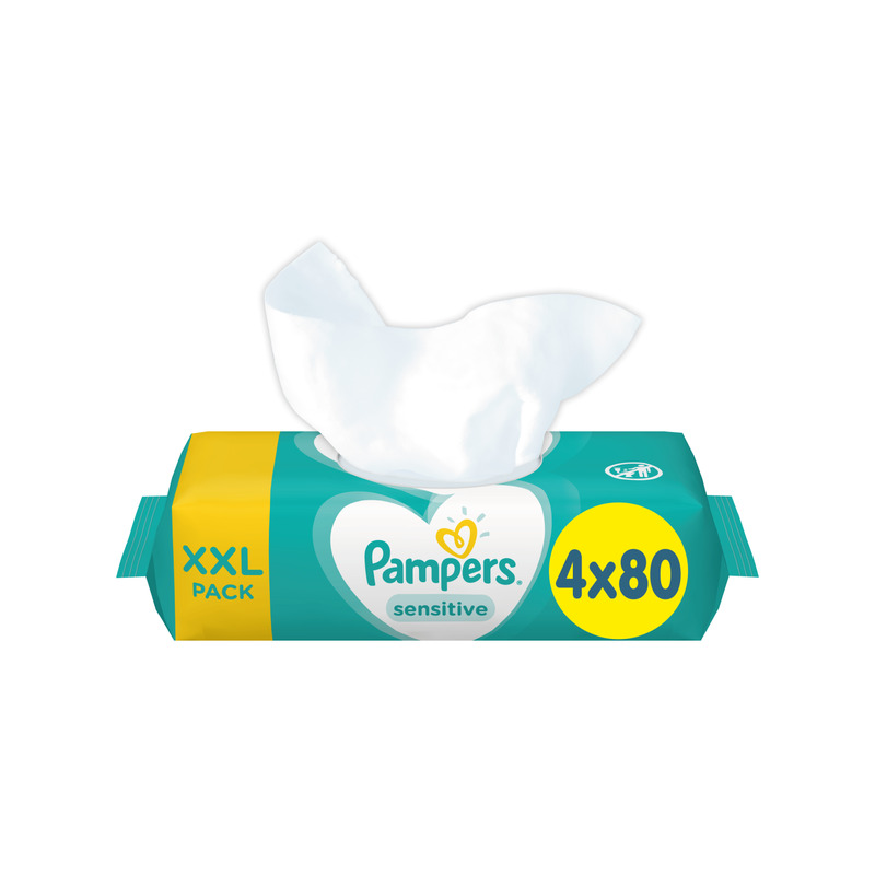 KAST 3 tk! Pampers Sensitive Niisked Beebisalvrätid, 4 Pakki, 320 Niisket Salvrätikut