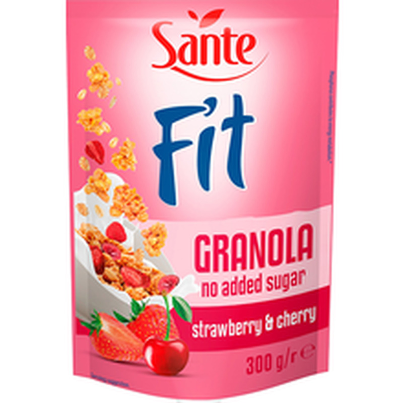 SANTE FIT GRANOLA Maasika-kirsi, ilma lisatud suhkruta 300g