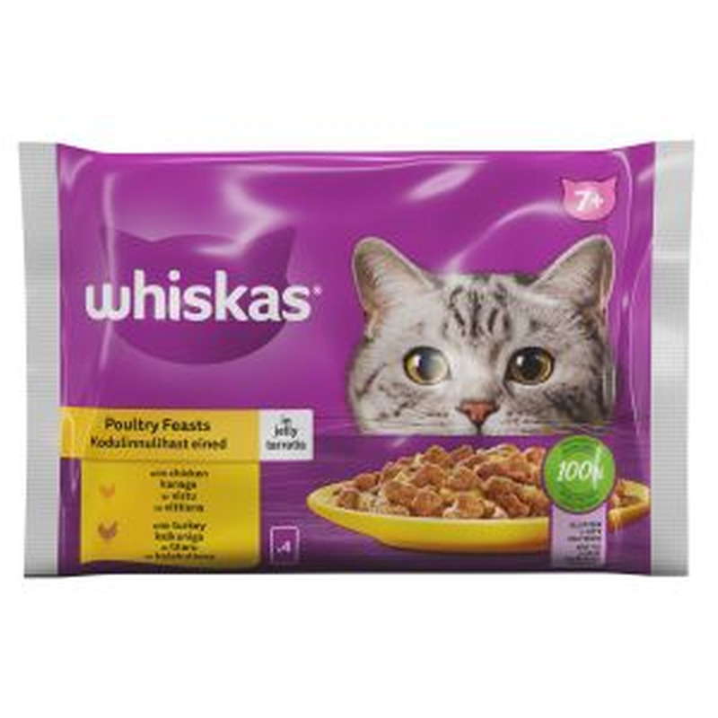 Kiisueine kodulinnulihaga 7+, 4x85g, WHISKAS, 340 g