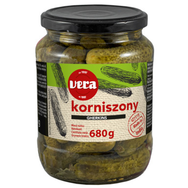 VERA Marineeritud kornišonid ürtidega 680g (klaas)