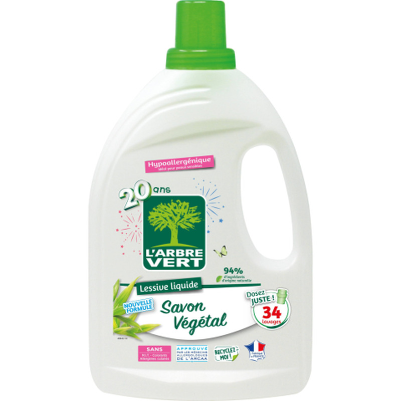 Pesuvahend L Arbre Vert taimse seebiga 34pk 1,53l