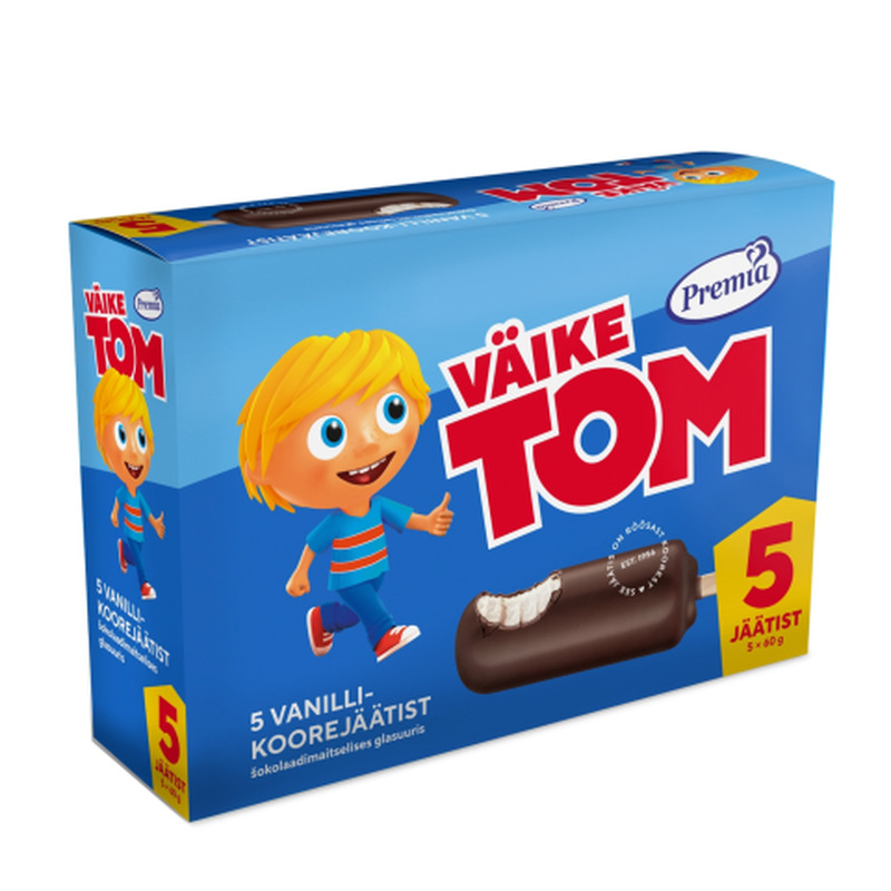 Vanilli-koorejäätis glasuuris Väike Tom multipakk 5x60g/90ml