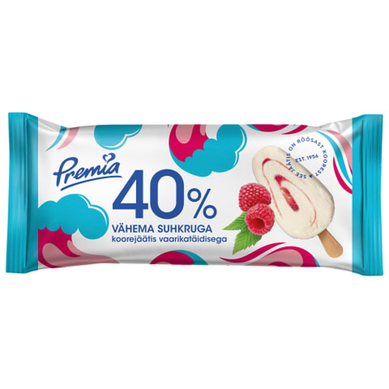 Koorejäätis vaarika 40% vähema suhkruga Premia 50g/100ml