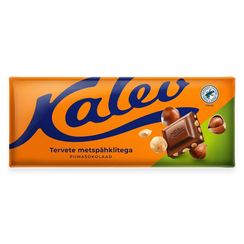 Piimašokolaad tervete metspähklitega, KALEV, 200 g