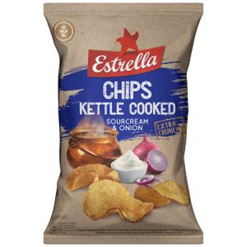 Estrella Kettle Cooked kartulikrõps 120g hapukoore-sibulamaitseline