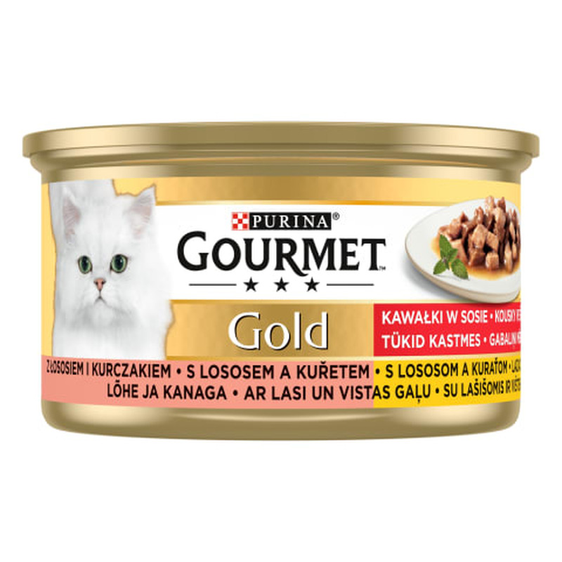 Kassieine Gourmet Gold lõhe ja kana kastmes,tükid,85g