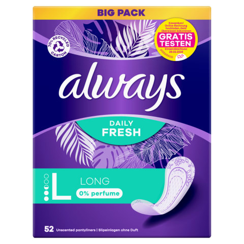 Pesukaitsmed Always Long 0% Perfume 52tk