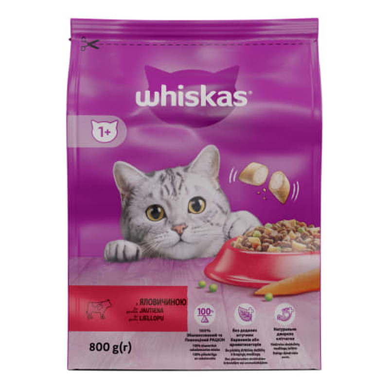 Kassisööt kuiv Whiskas veiselihaga 800g