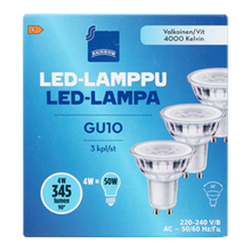 LED-lamp Gu10 3,6W 4000K 350LM, 3 tk