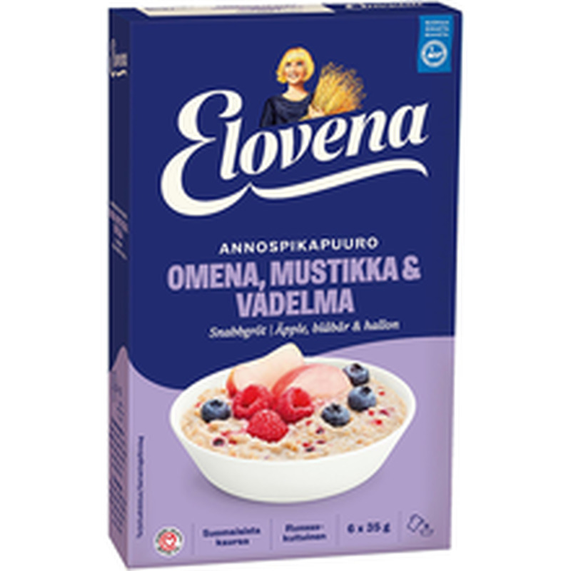 Elovena õuna-mustika-vaarika-kiirpudruportsjonid 6 × 35 g