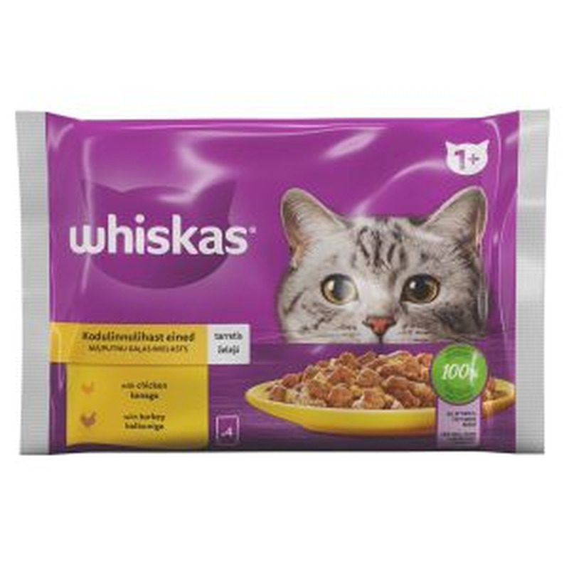 Kiisueine kodulinnulihaga 1+, 4x85g, WHISKAS, 340 g