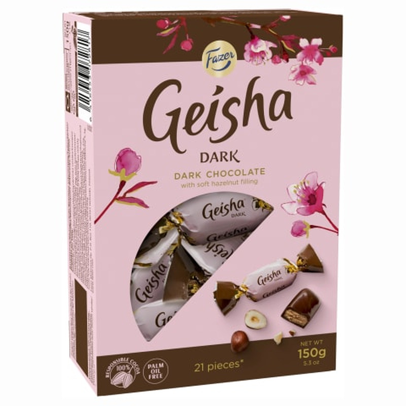 Šokolaadikommid pähklikreemitäidisega Fazer Geisha Dark 150g