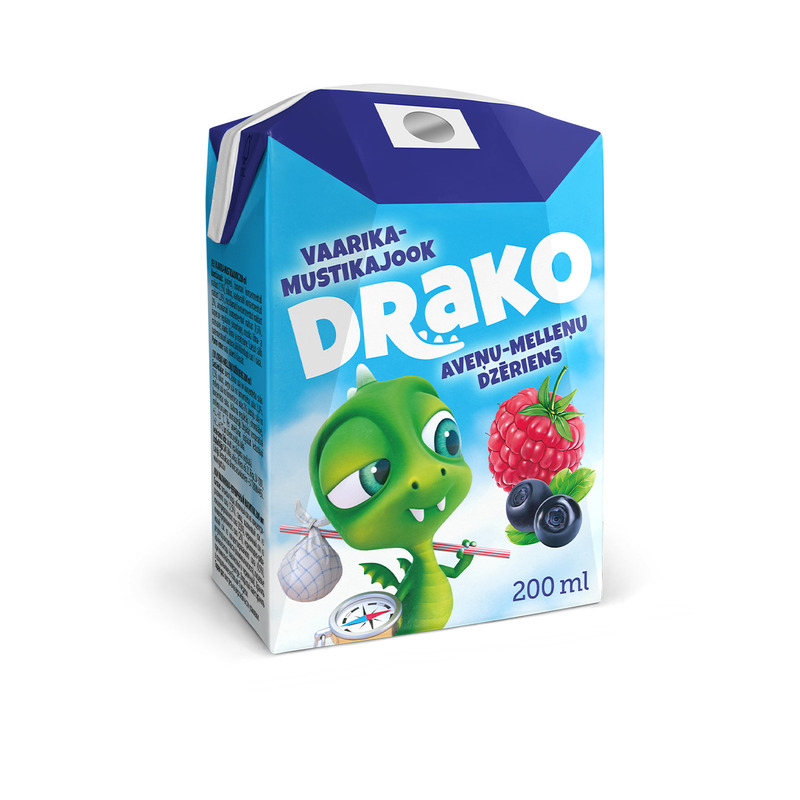 Vaarika-mustikajook kõrrega Drako, PÕLTSAMAA, 200 ml