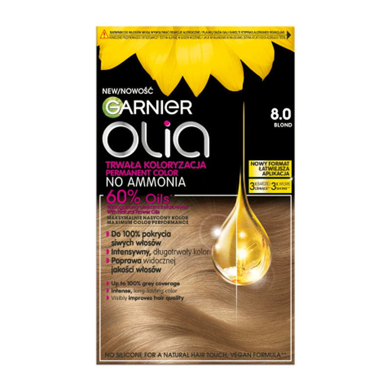 Juuksevärv Garnier Olia kauapüsiv, õlipõhine ilma ammoniaagita 8.0 blond 1tk.