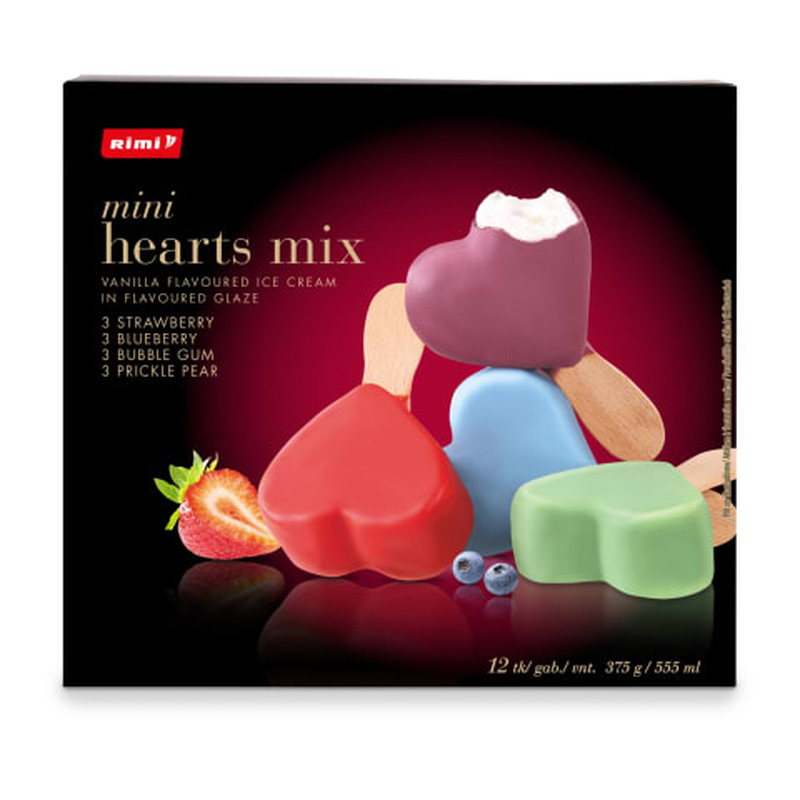 Jäätis Rimi mini hearts mix 12 tk. 375g/555ml